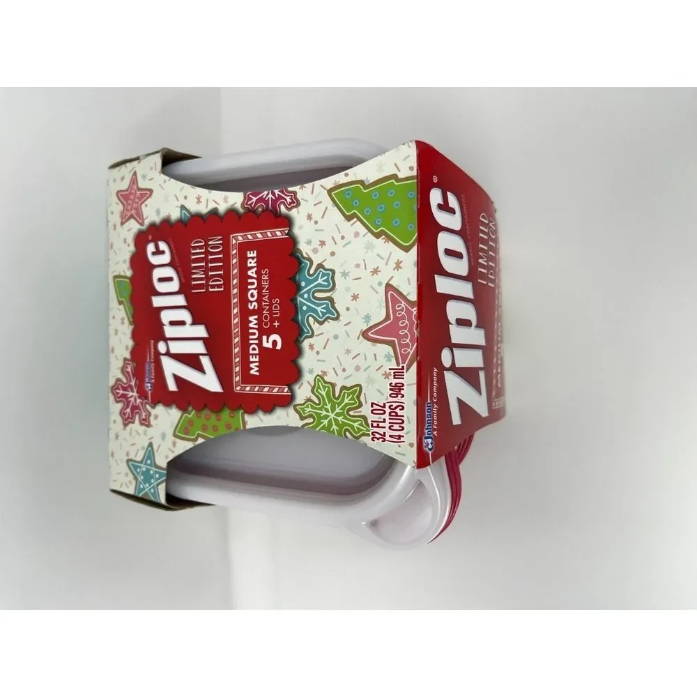 5 pk Ziploc Medium Square Containers RED WHITE Limited Edition Holiday NOS